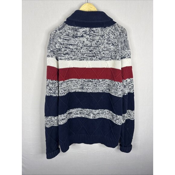 Tommy Hilfiger Shawl Collar Knit Cardigan Navy Red White Striped Men’s XL - Picture 4 of 8